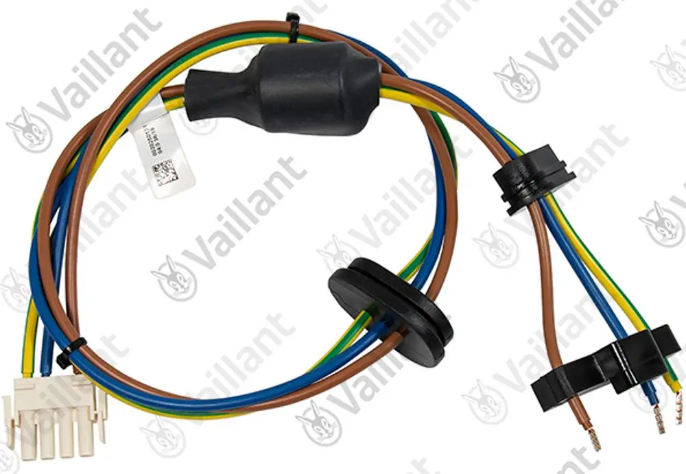 Vaillant Kabelbaum mit mehreren Adern in verschiedenen Farben, DIN-Stecker und Anschlussklemmen, geeignet für elektrische Verbindungen in Heizsystemen.